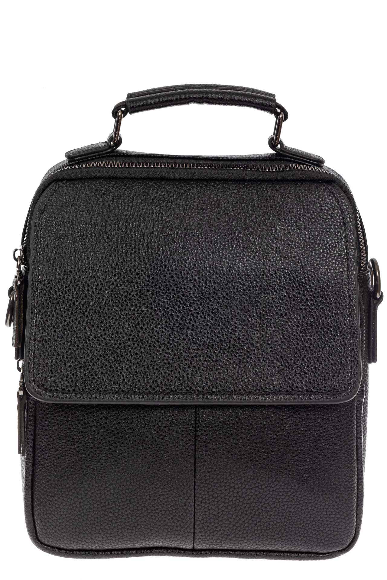 На фото 2 - Мужская сумка-почтальонка из фактурной натуральной кожи, цвет чёрный