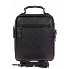 На фото 3 - Мужская сумка-почтальонка из фактурной натуральной кожи, цвет чёрный
