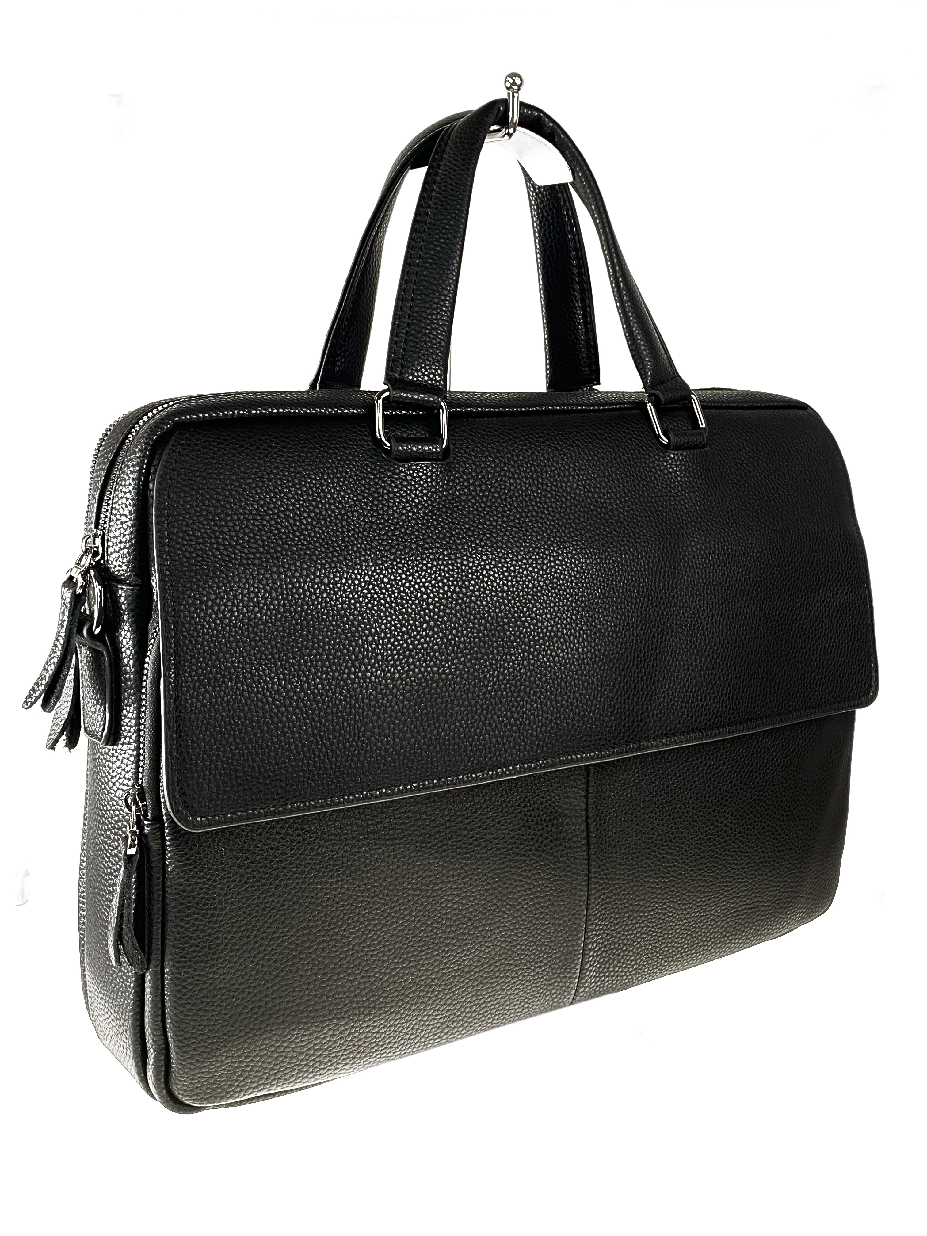 На фото 1 - Кожаный портфель для ноутбука и документов, цвет черный