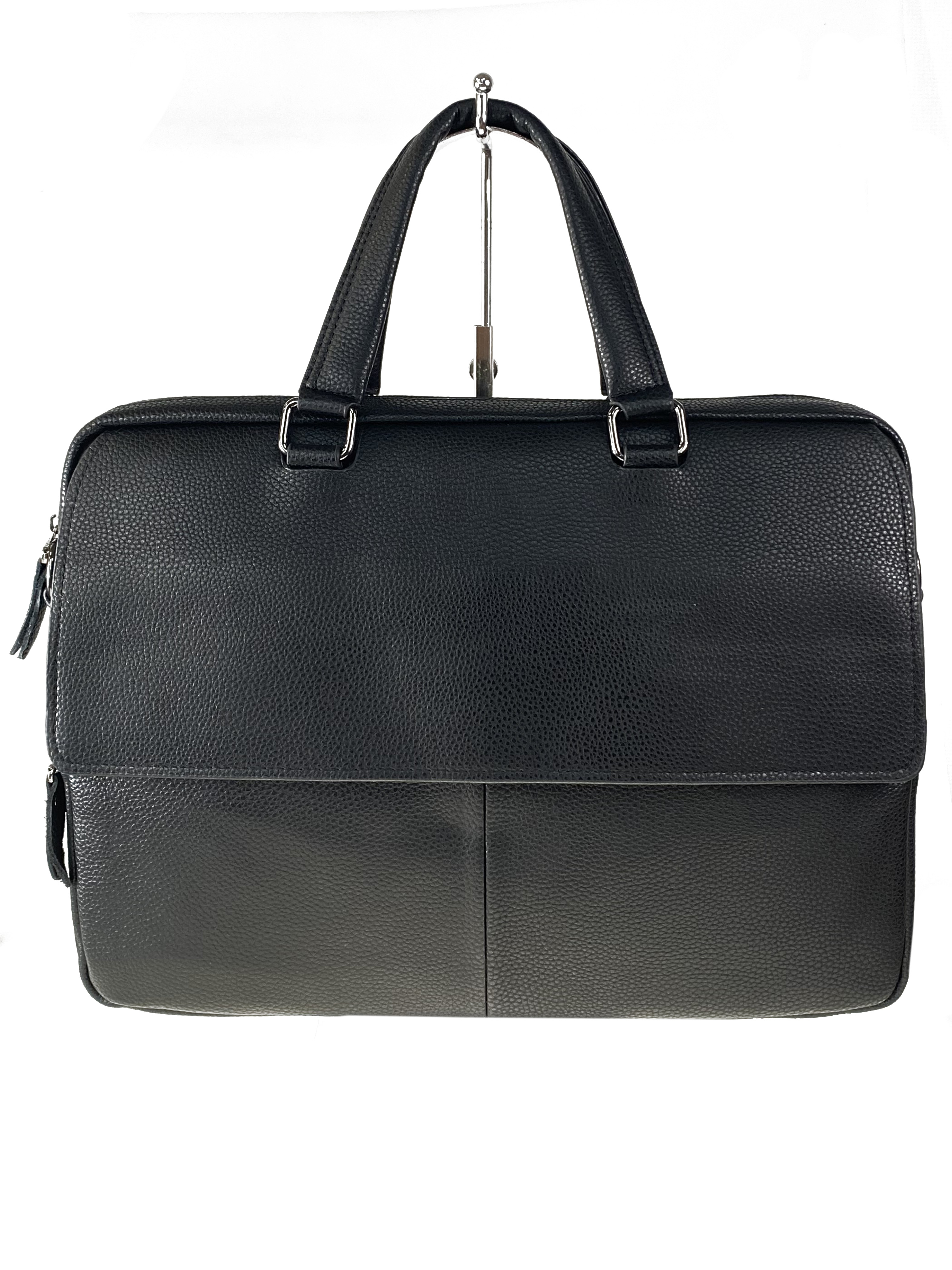 На фото 2 - Кожаный портфель для ноутбука и документов, цвет черный