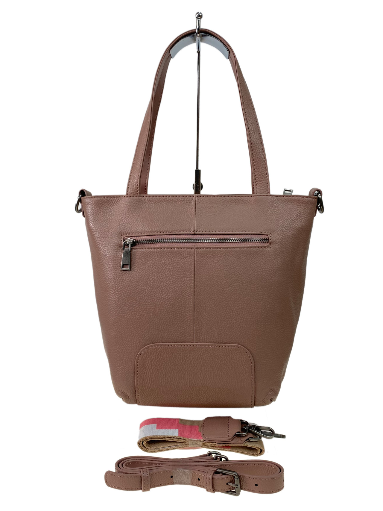 На фото 3 - Женская сумка из натуральной кожи, цвет  пудра