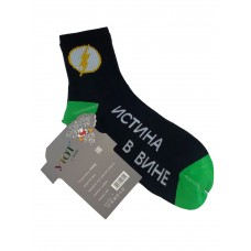 На фото 1 - Мужские носки с принтом и надписью, цвет чёрный с зелёным