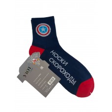 На фото 1 - Мужские носки с принтом и надписью, цвет тёмно-синий с красным