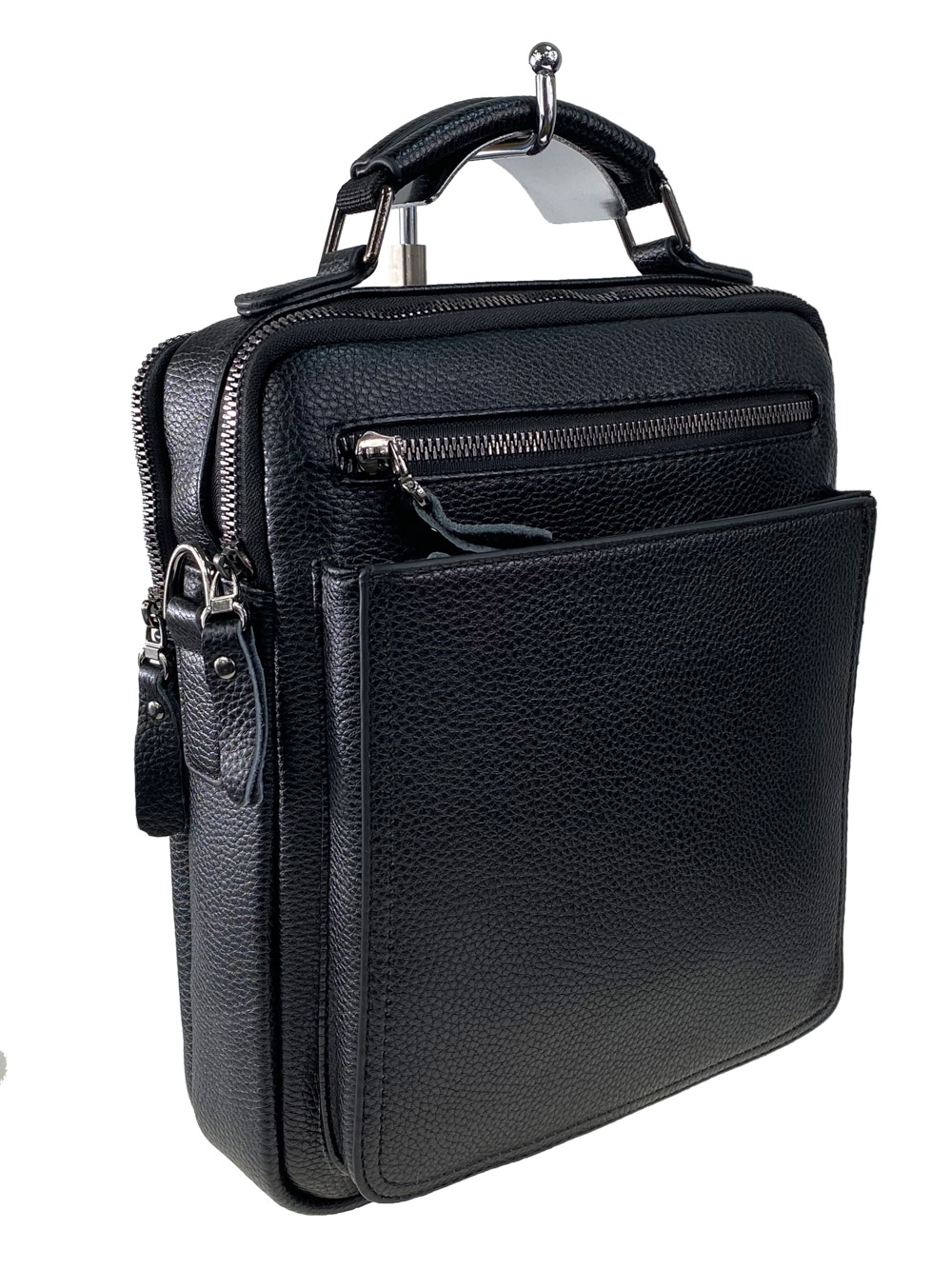 На фото 1 - Деловая мужская сумка из фактурной натуральной кожи, цвет чёрный