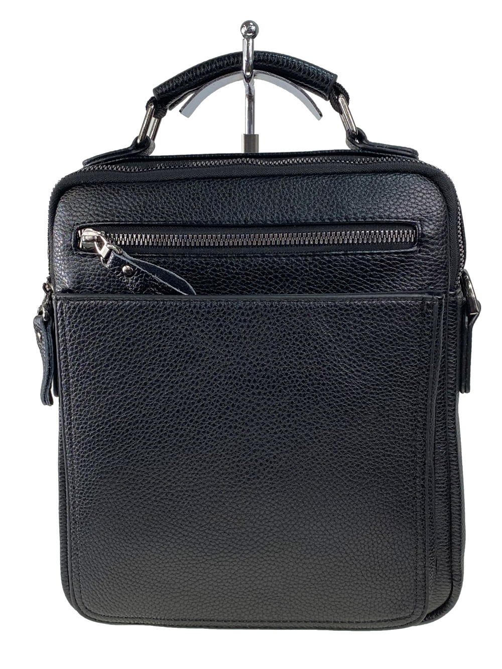 На фото 2 - Деловая мужская сумка из фактурной натуральной кожи, цвет чёрный