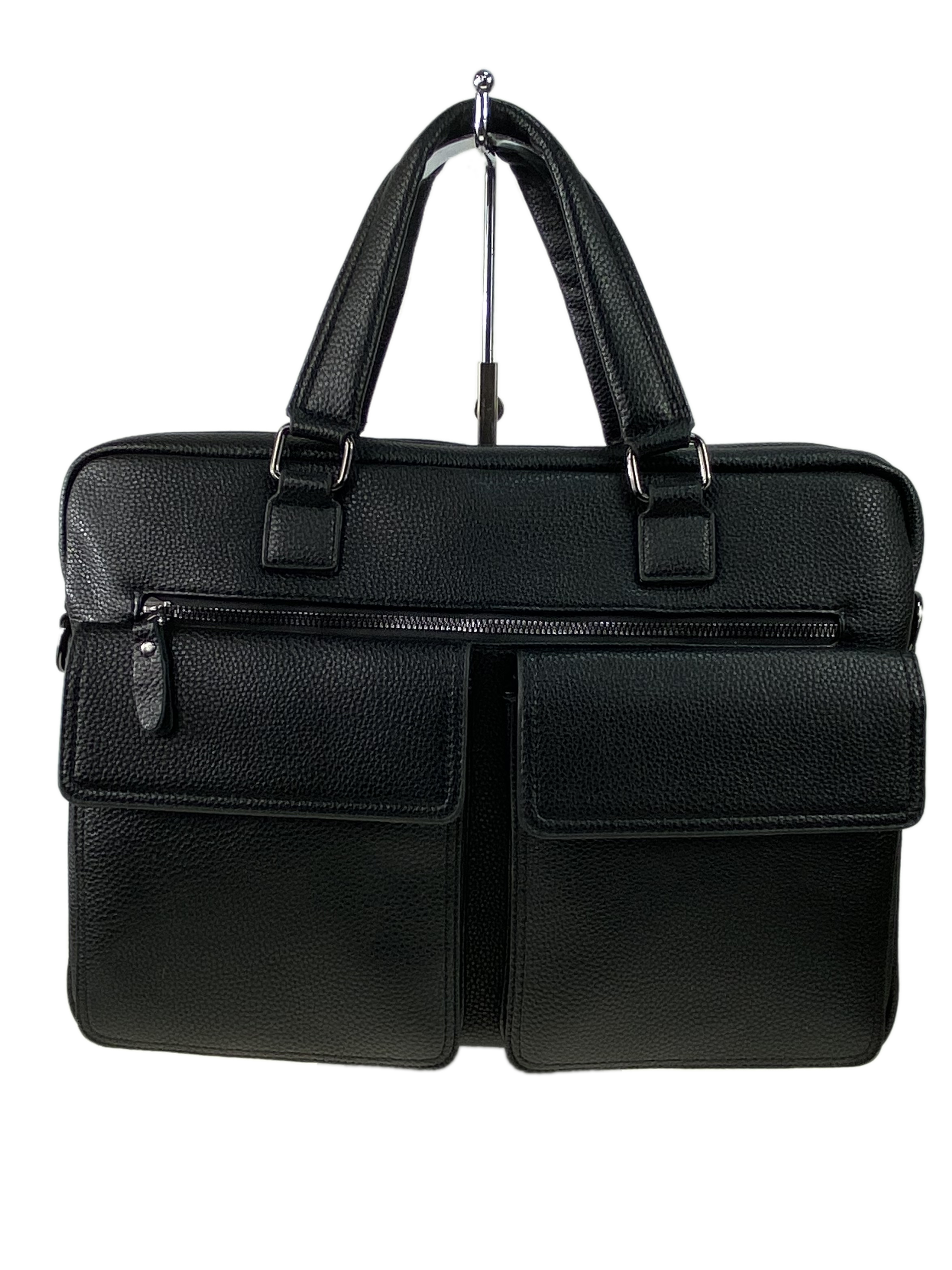 На фото 2 - Сумка-портфель мужская из фактурной натуральной кожи, цвет чёрный