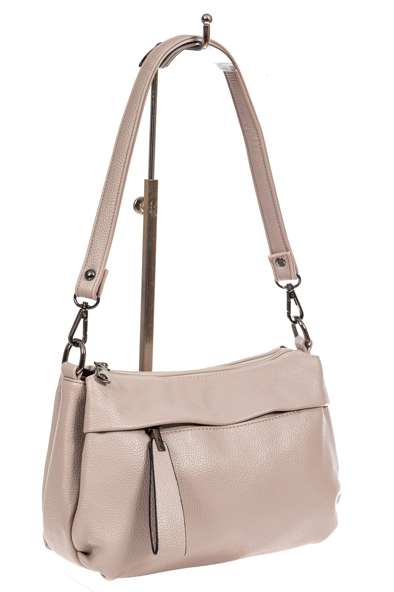 На фото 1 - Женская сумка кросс-боди из искусственной кожи, цвет светло-серый