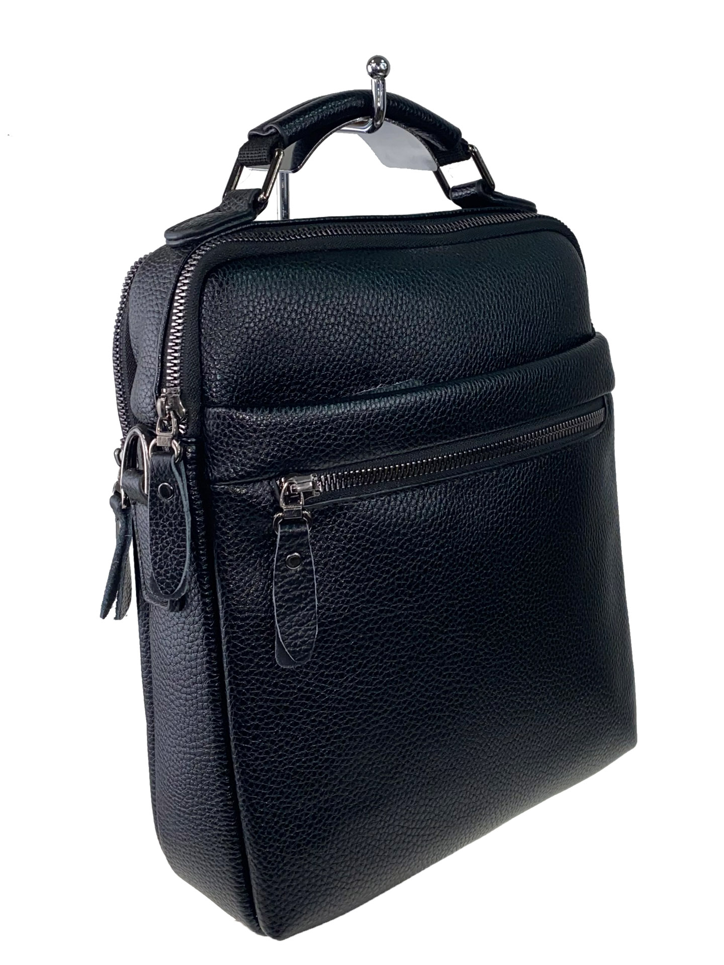 На фото 1 - Мужская сумка из фактурной натуральной кожи, цвет чёрный