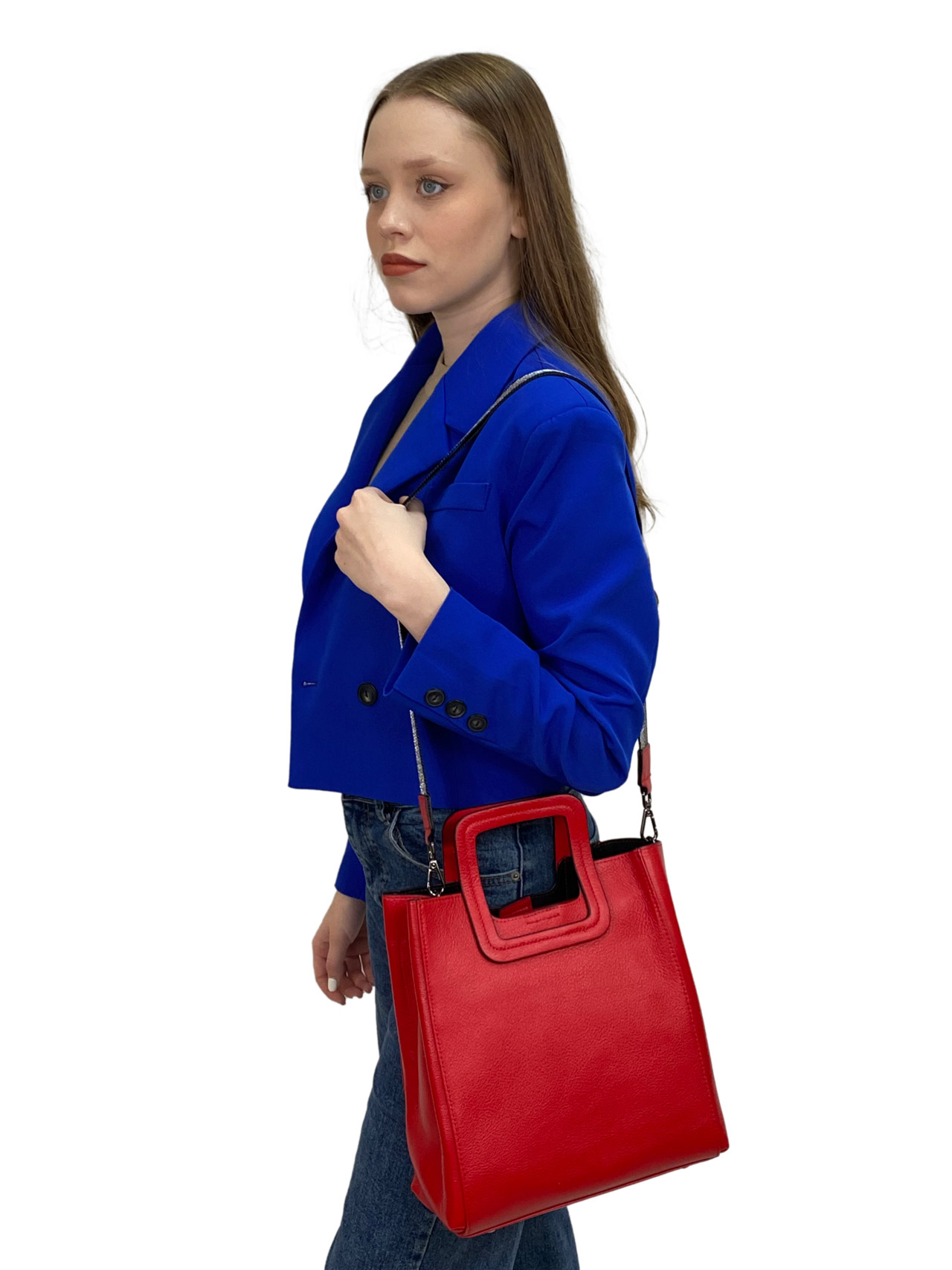 На фото 1 - Женская сумка  из натуральной кожи, цвет красный