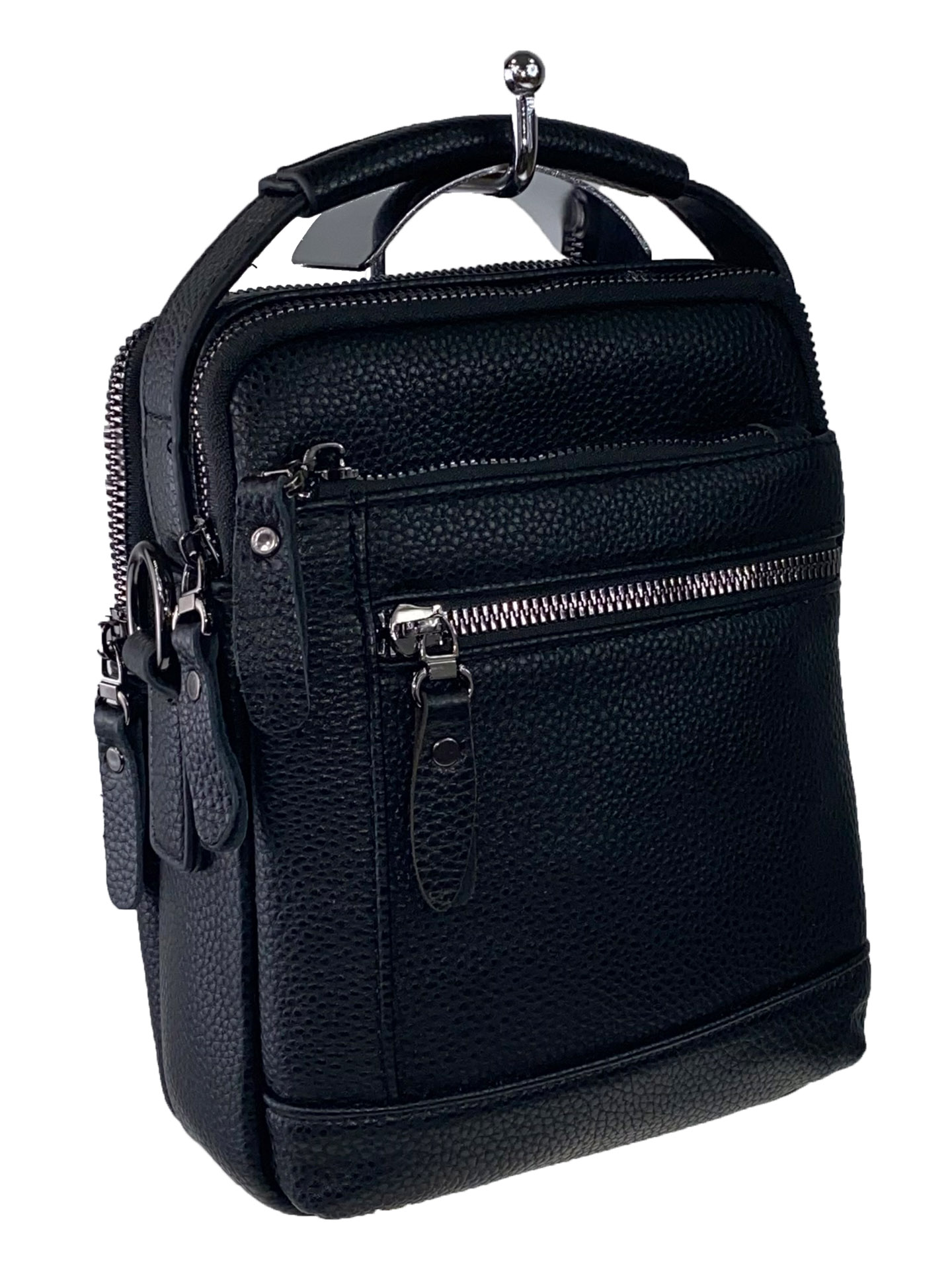 На фото 1 - Маленькая мужская сумка для документов из натуральной кожи, цвет чёрный