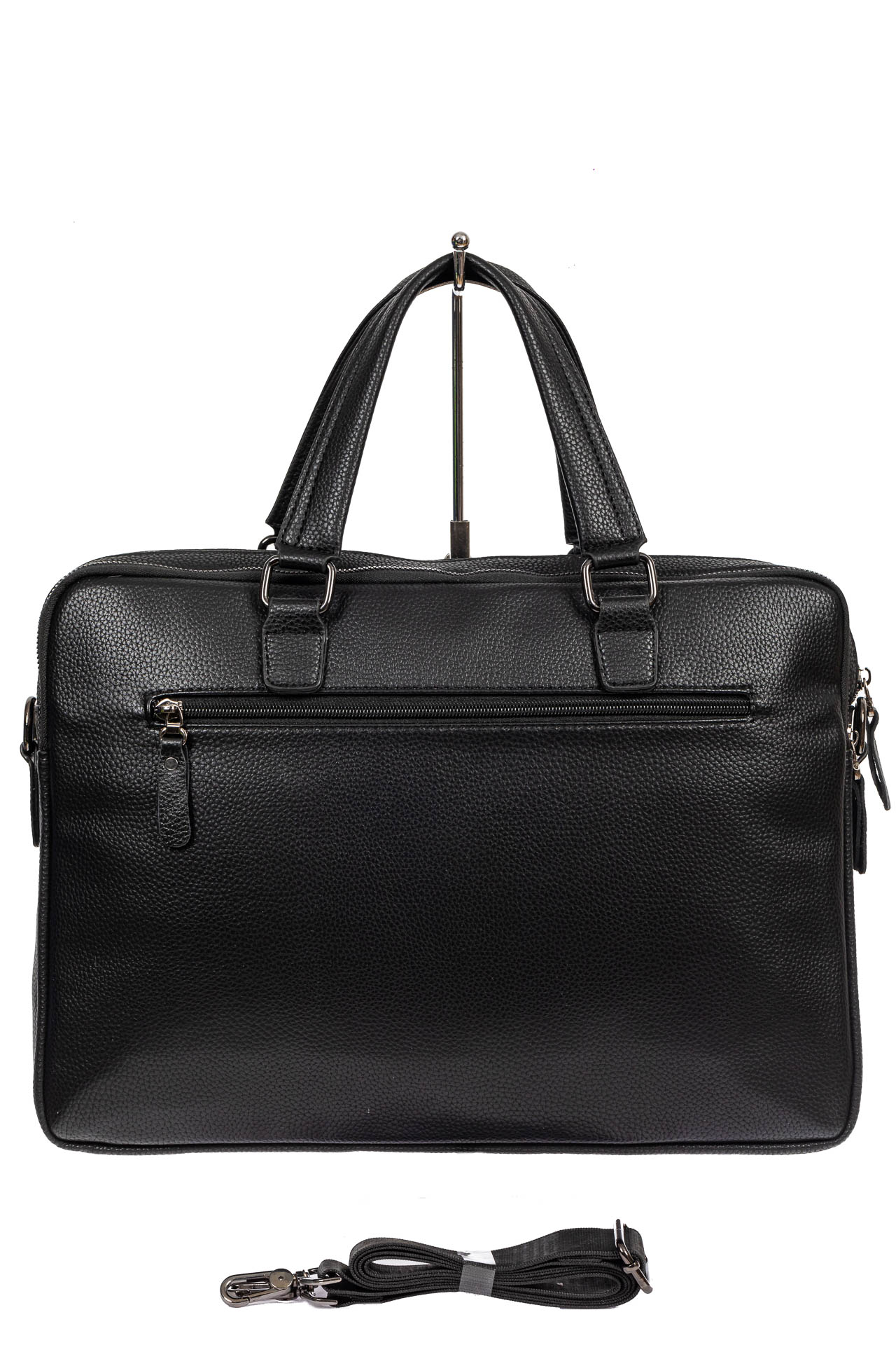 На фото 3 - Сумка-портфель мужская из фактурной натуральной кожи, цвет чёрный