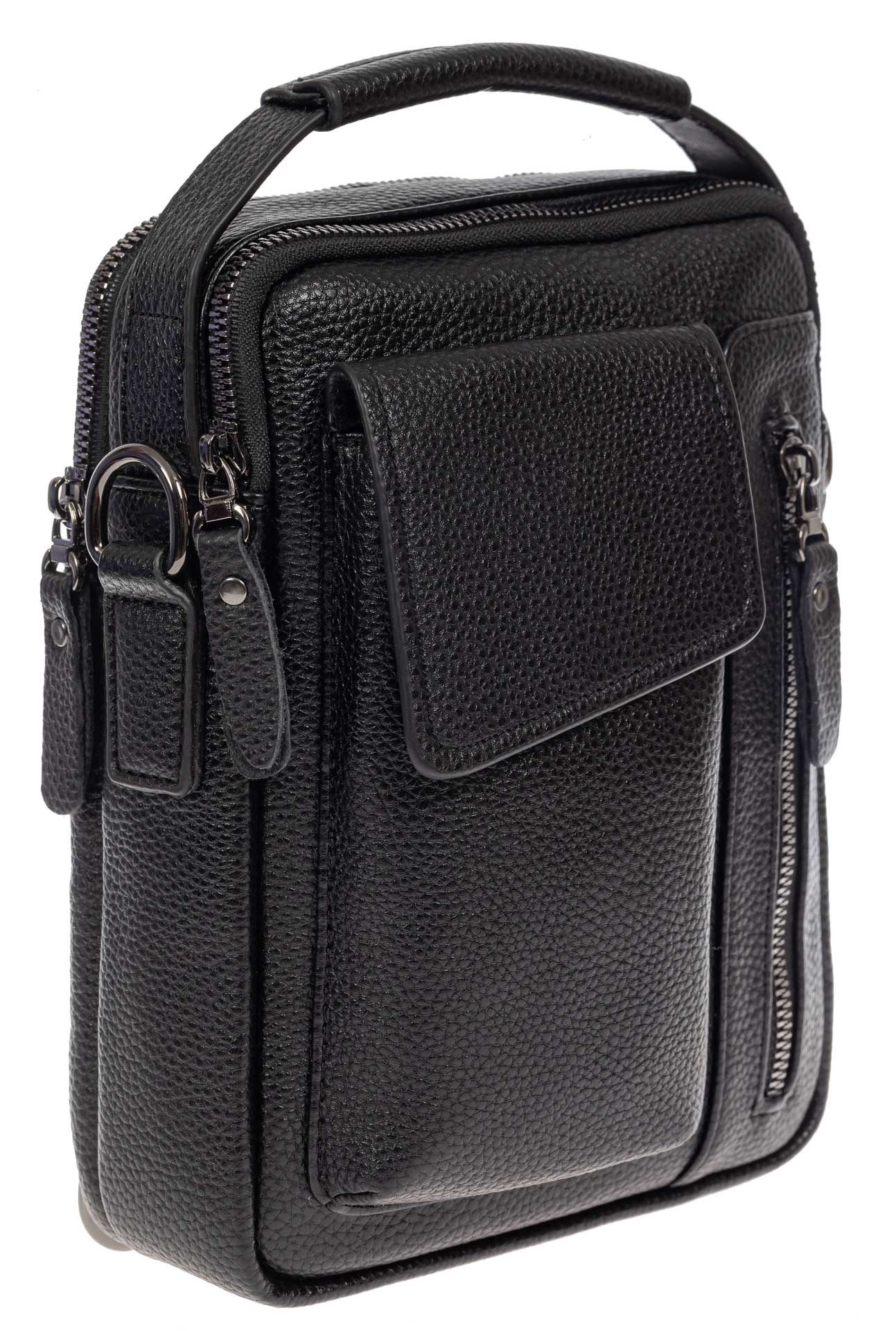 На фото 1 - Мужская сумка-слинг из фактурной натуральной кожи, цвет чёрный