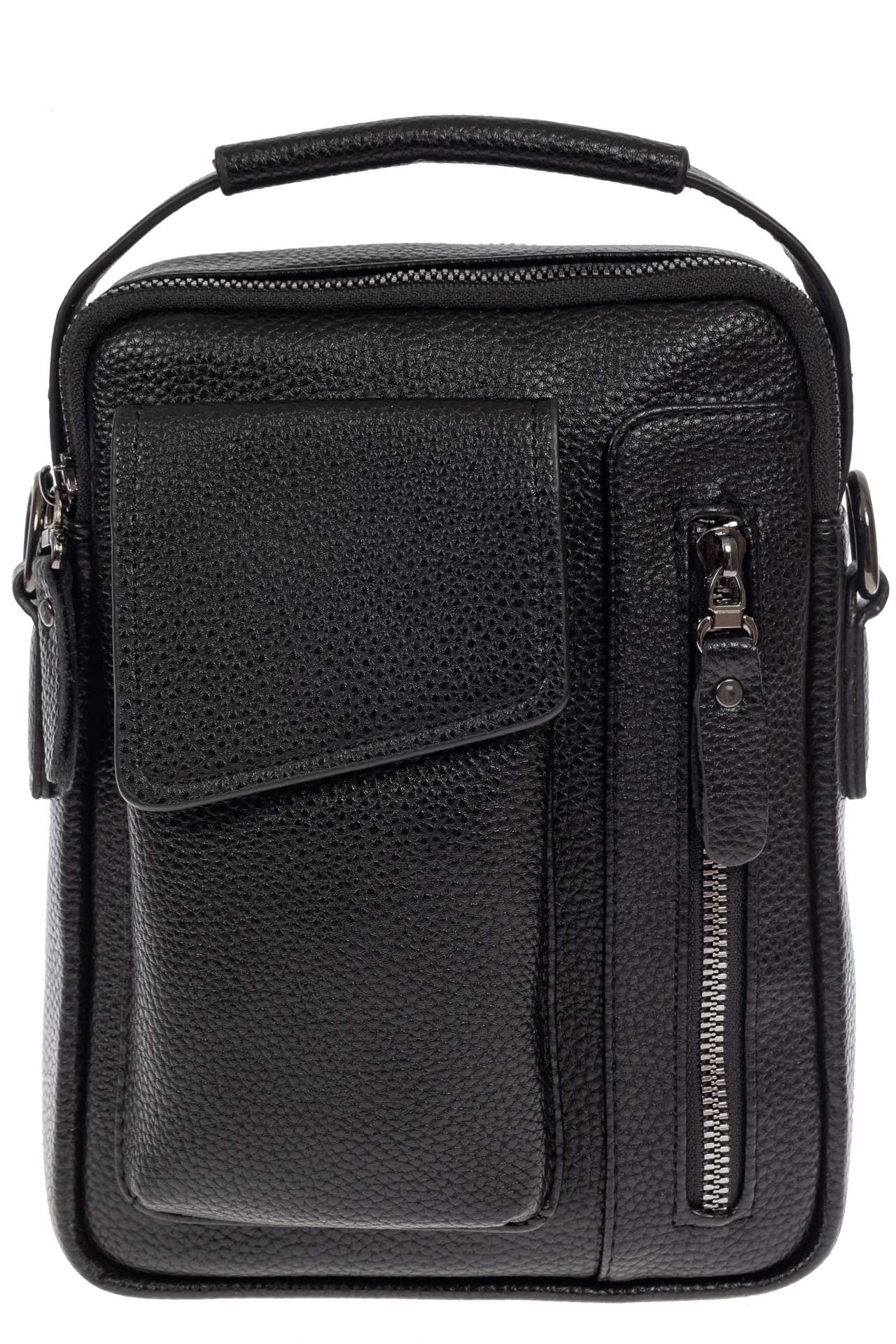 На фото 2 - Мужская сумка-слинг из фактурной натуральной кожи, цвет чёрный