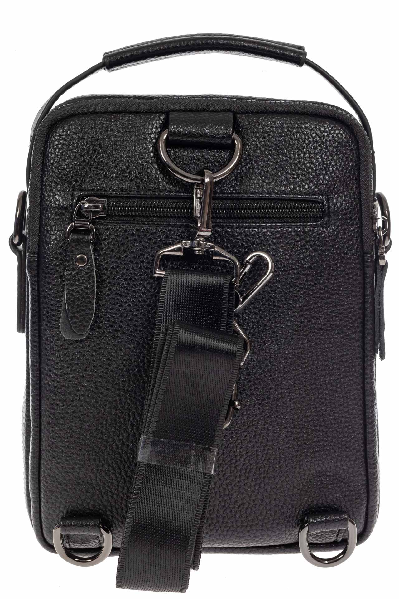 На фото 3 - Мужская сумка-слинг из фактурной натуральной кожи, цвет чёрный