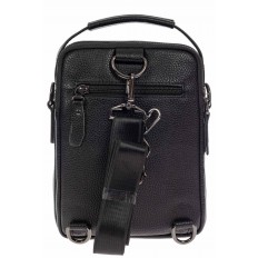 На фото 3 - Мужская сумка-слинг из фактурной натуральной кожи, цвет чёрный
