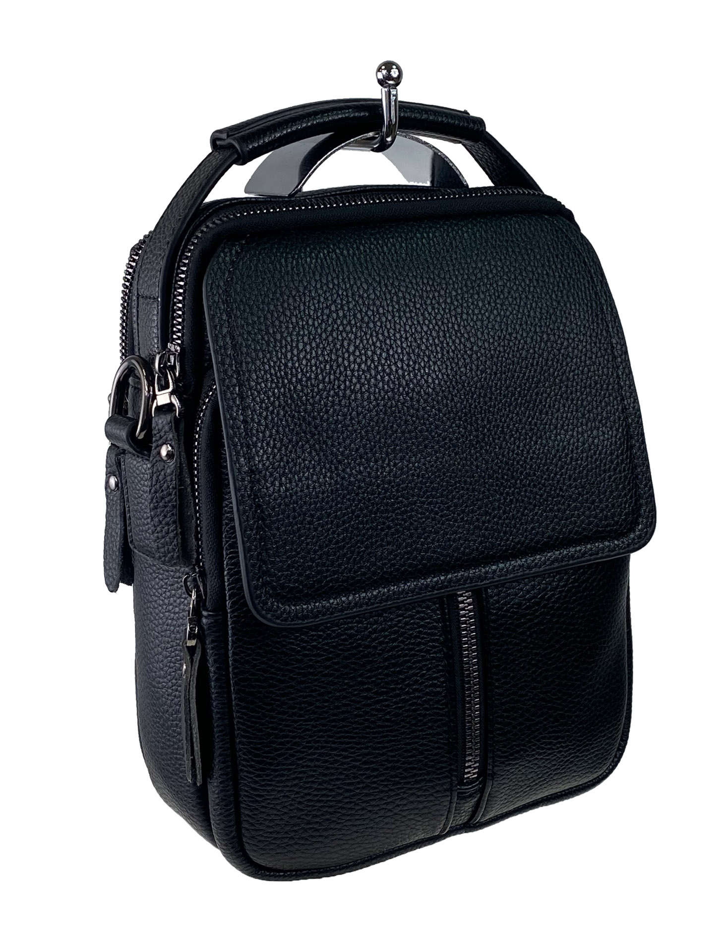 На фото 1 - Кожаная мужская сумка-трансформер, цвет чёрный