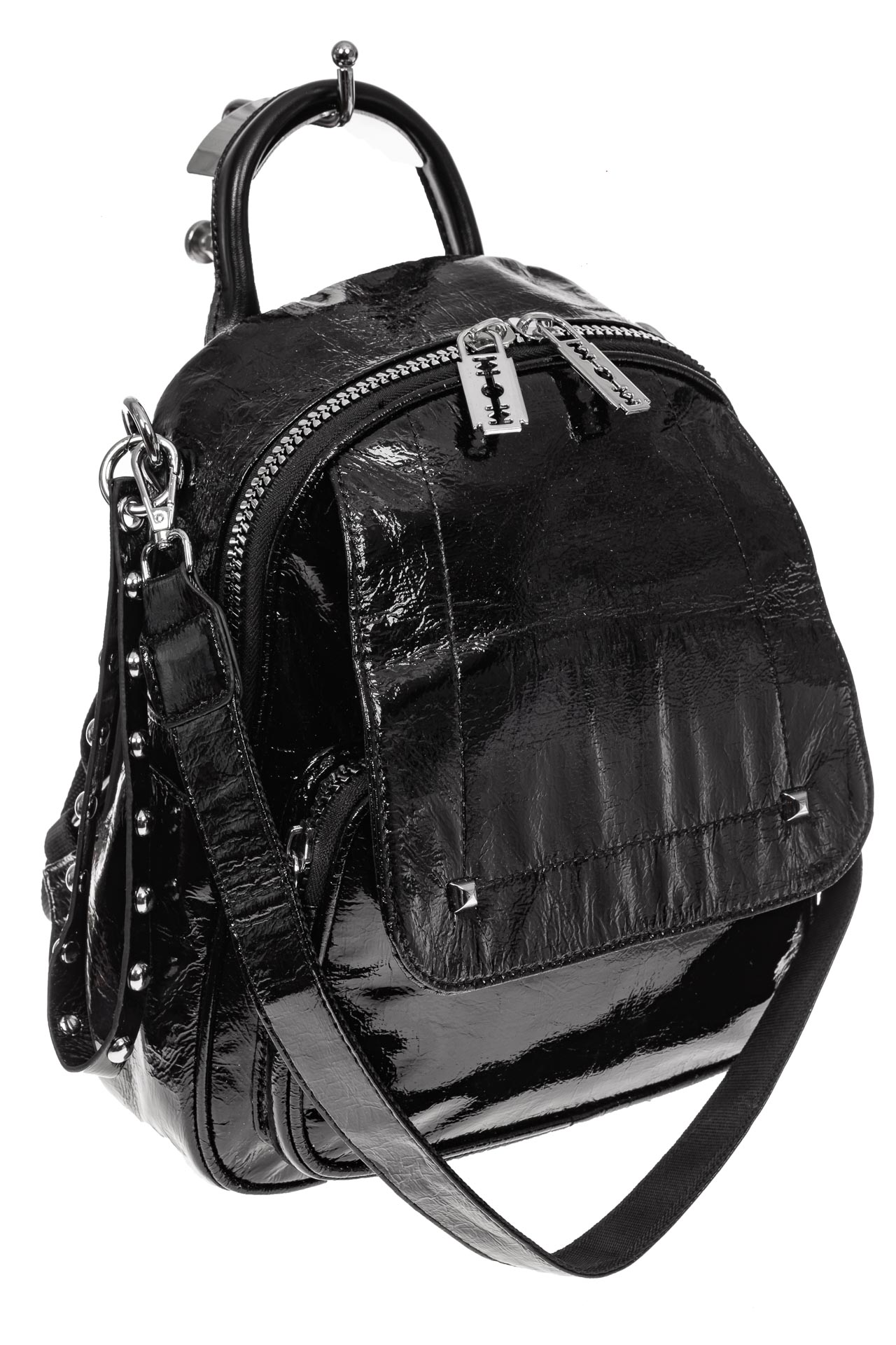 На фото 1 - Блестящий молодежный рюкзак, цвет черный