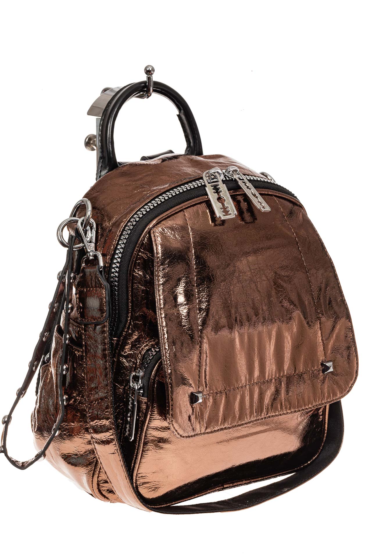 На фото 1 - Блестящий молодежный рюкзак, цвет бронза