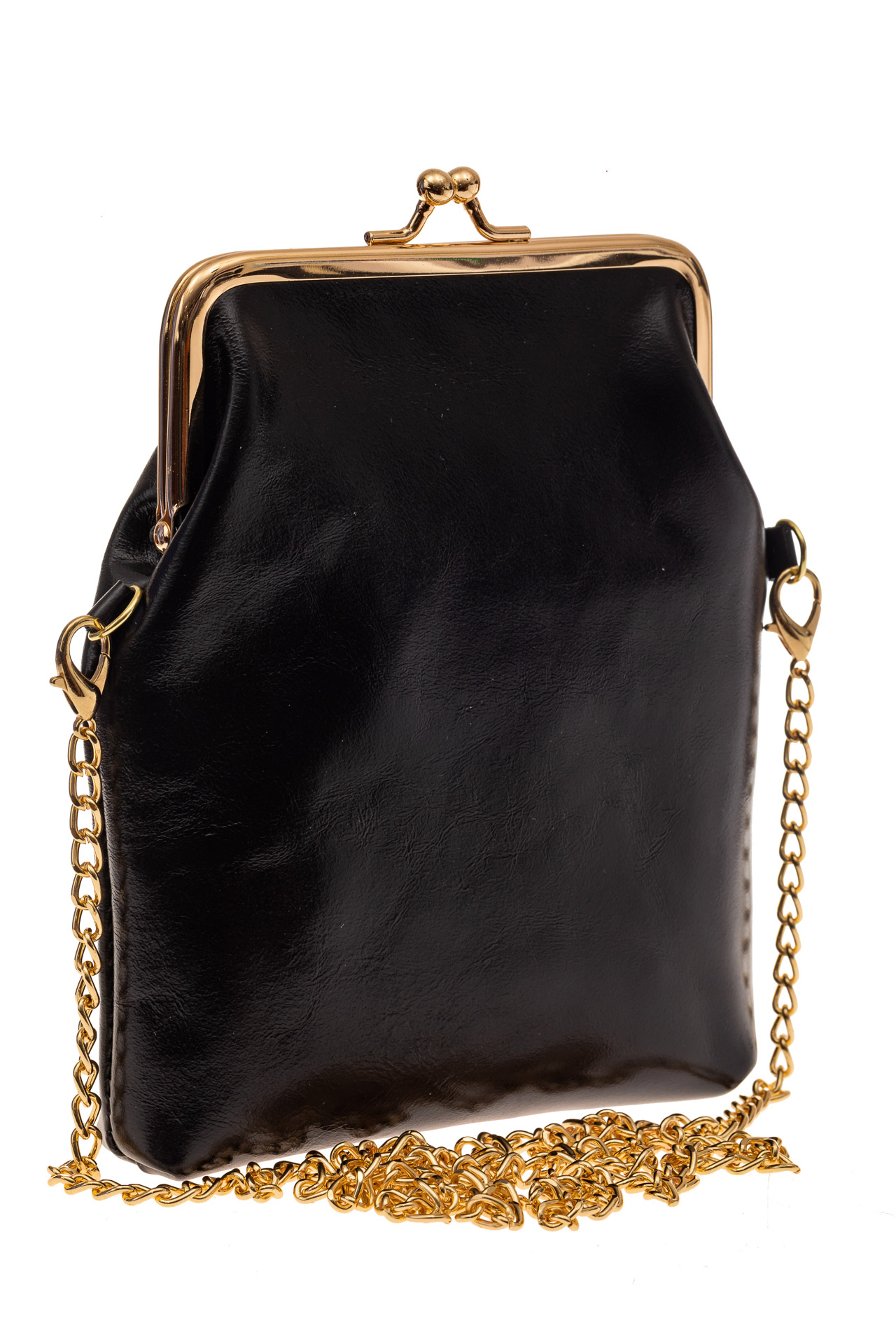 На фото 1 - Женская вечерняя мини-сумочка с фермуаром, цвет черный