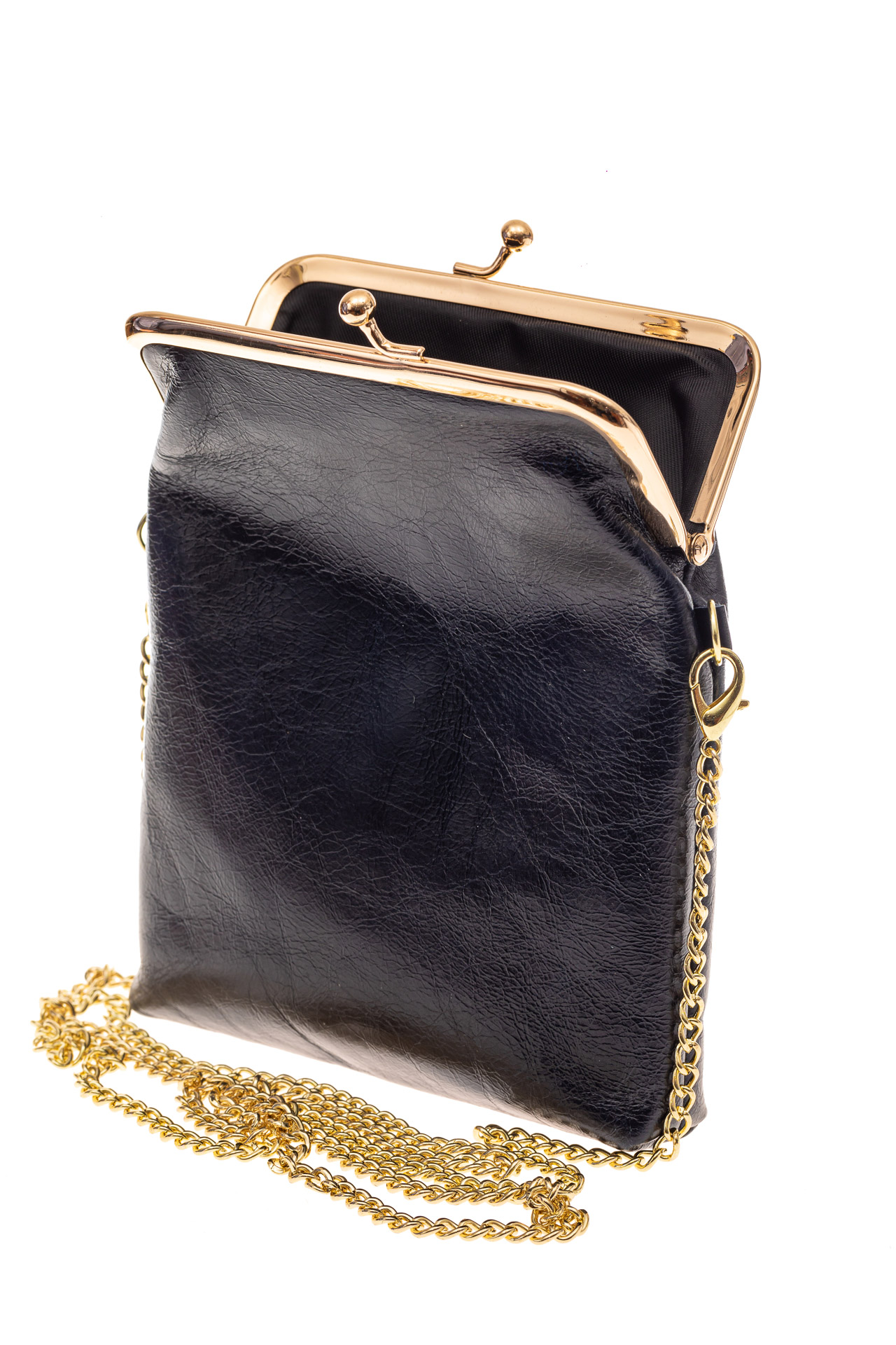 На фото 3 - Женская вечерняя мини-сумочка с фермуаром, цвет темно-синий
