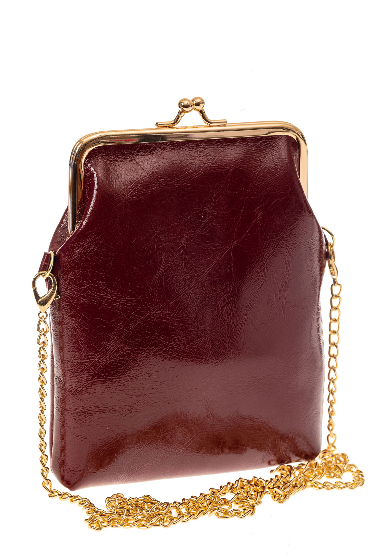 На фото 1 - Женская вечерняя мини-сумочка с фермуаром, цвет бордо