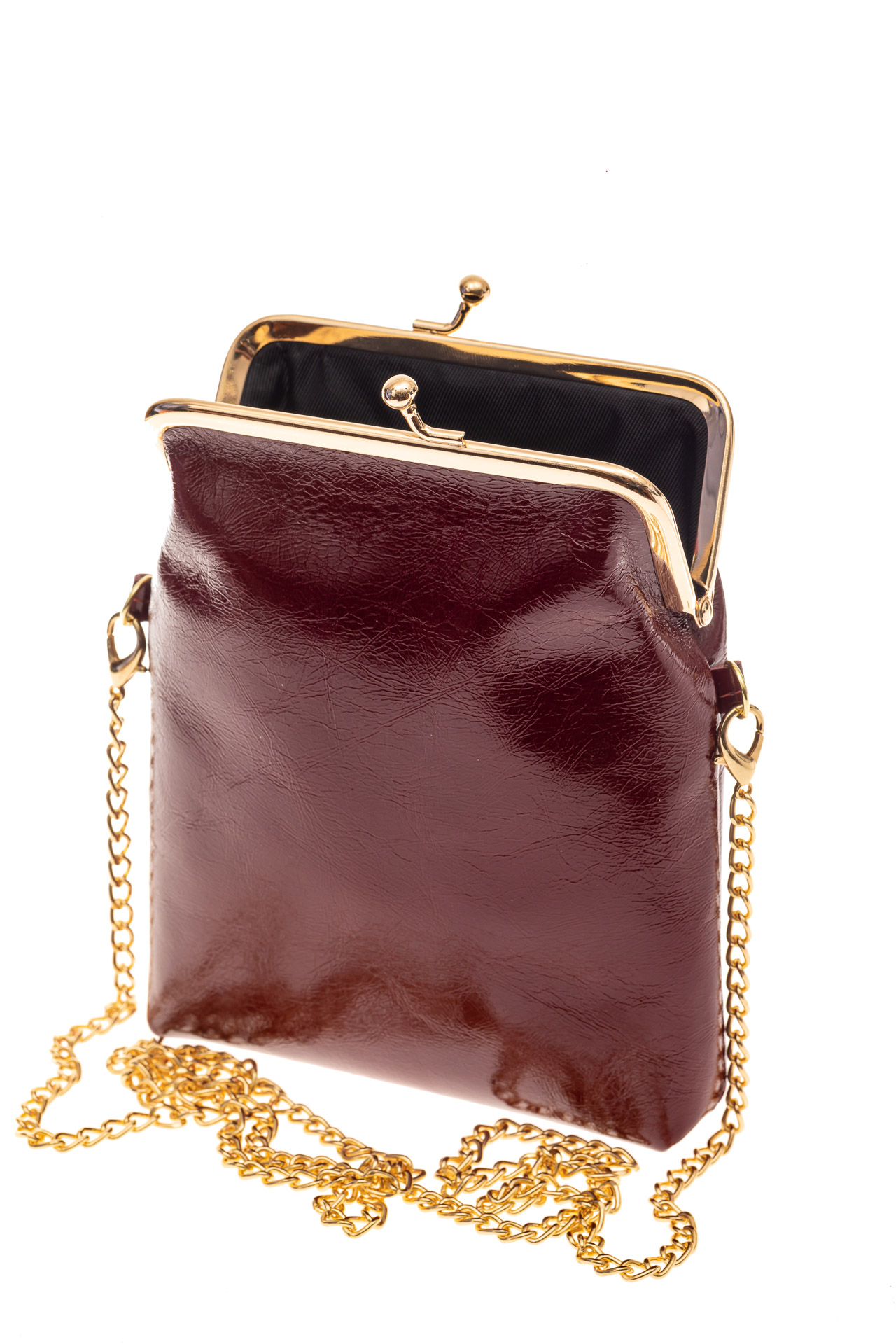 На фото 3 - Женская вечерняя мини-сумочка с фермуаром, цвет бордо