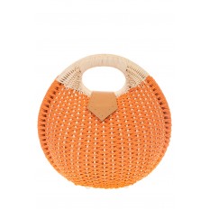На фото 2 - Женская соломенная сумка-шар оранжевого цвета 