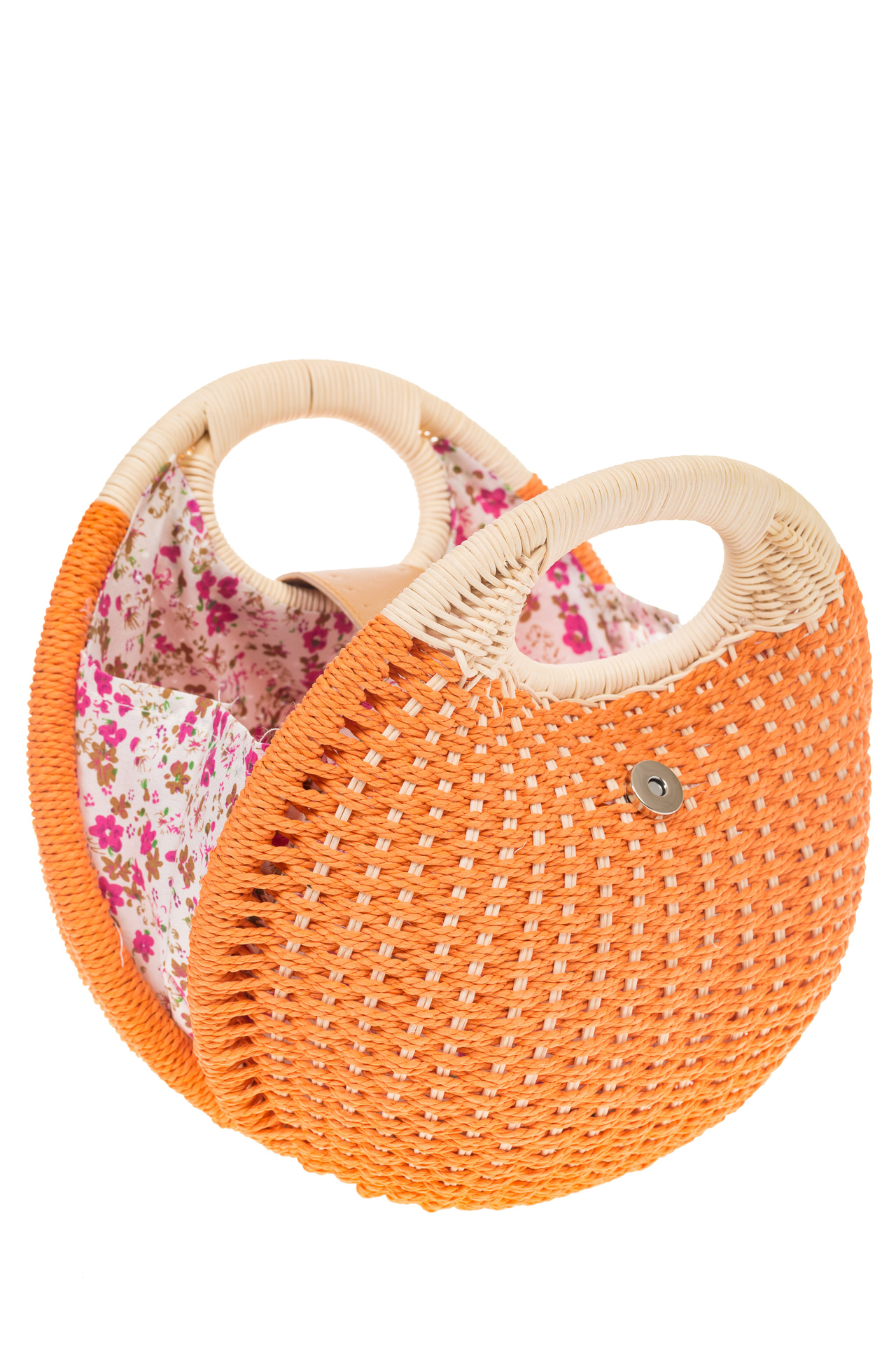 На фото 4 - Женская соломенная сумка-шар оранжевого цвета 