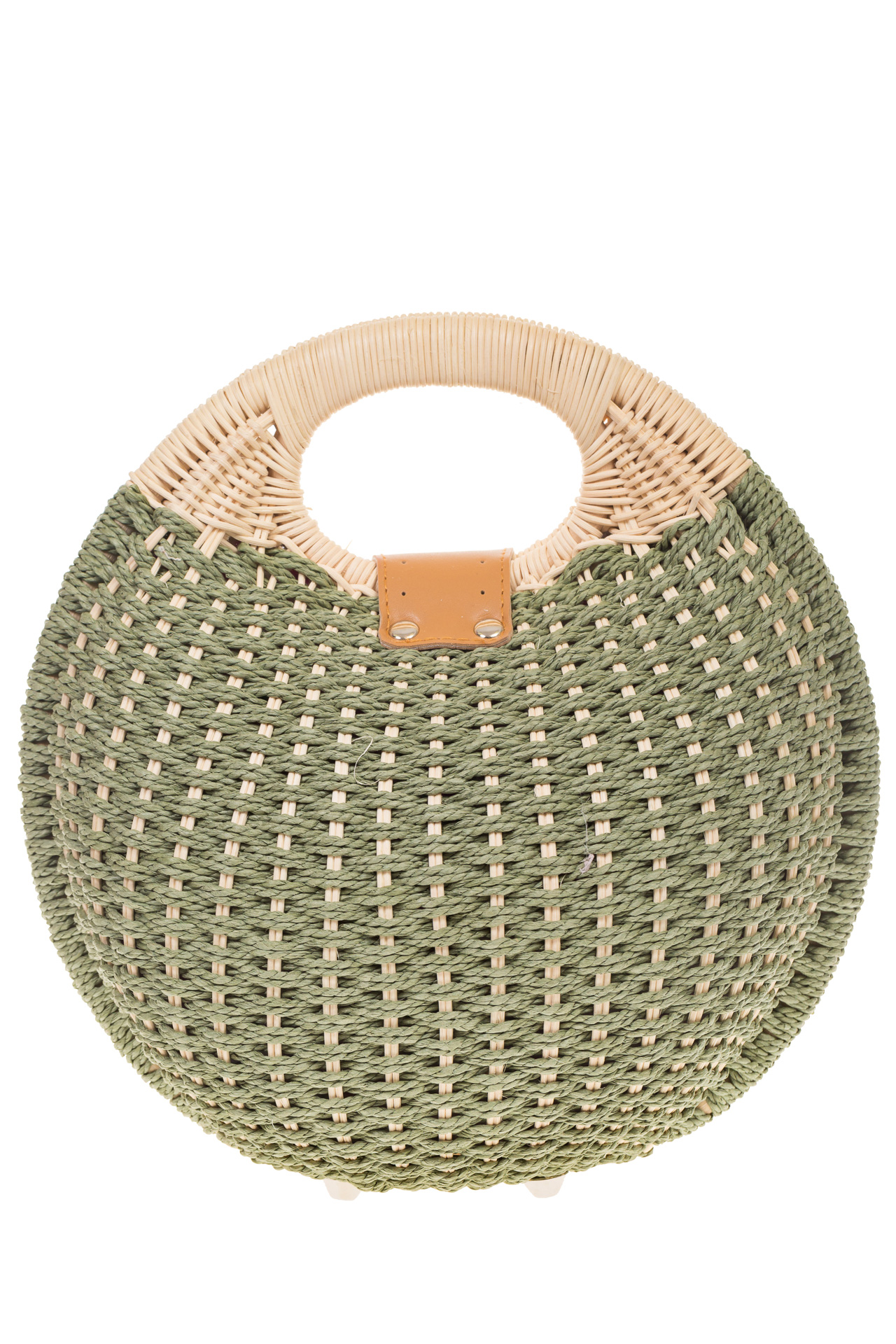На фото 3 - Соломенная сумка-шар оливкового цвета 