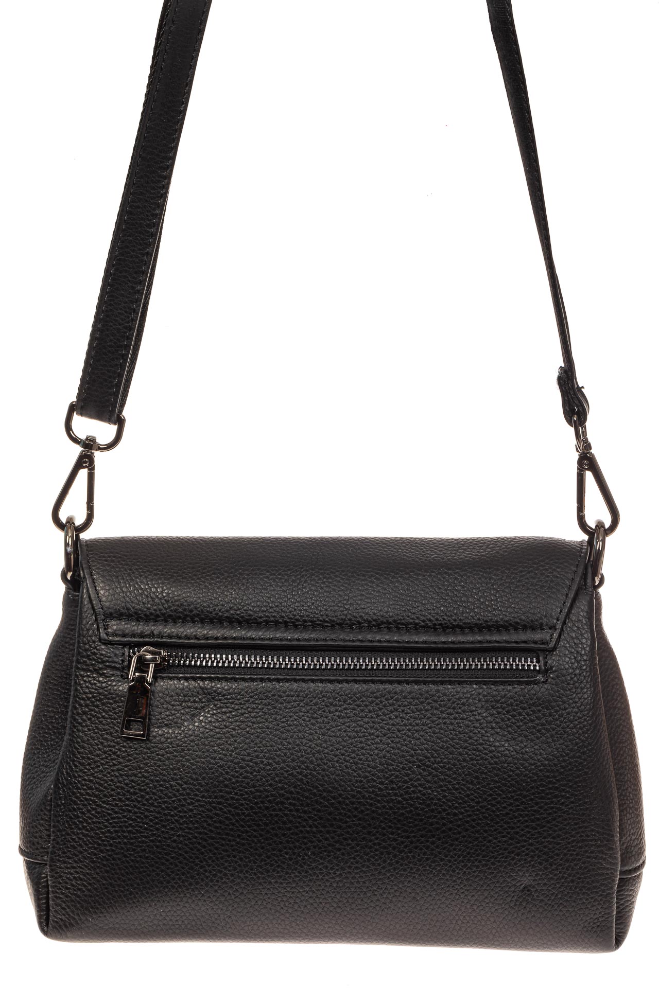 На фото 2 - Женская сумка-трапеция из натуральной кожи, цвет черный