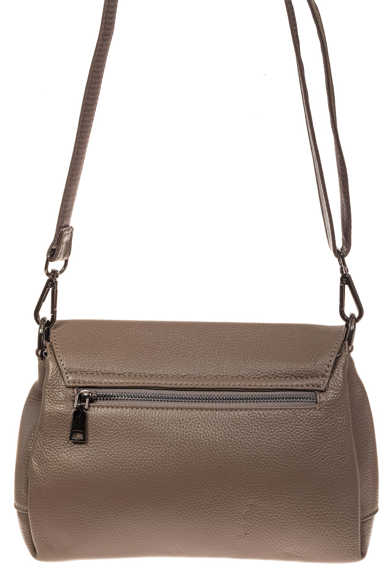 На фото 2 - Женская сумка-трапеция из натуральной кожи, цвет серо-коричневый