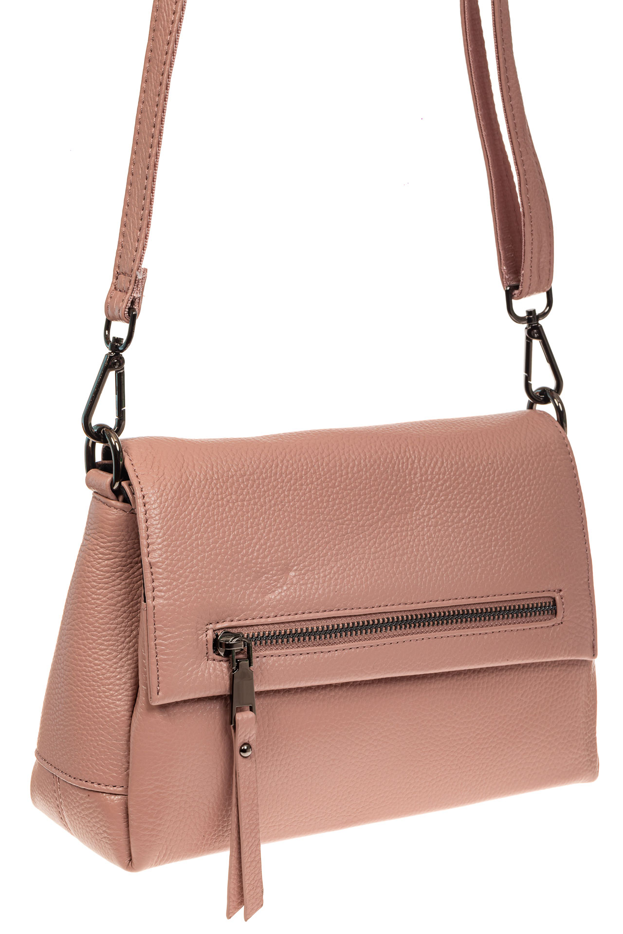 На фото 1 - Женская сумка-трапеция из натуральной кожи, цвет розовый
