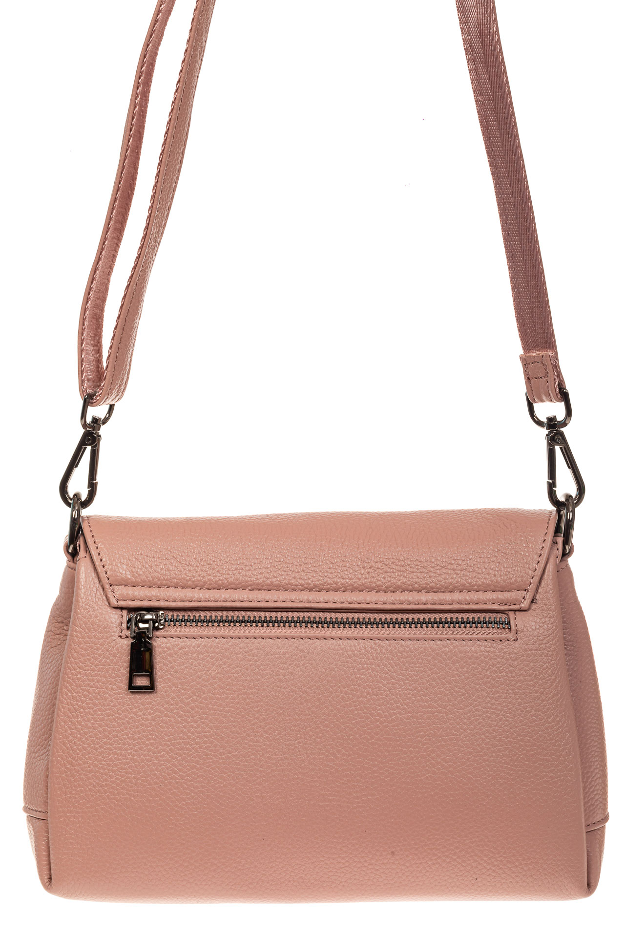 На фото 2 - Женская сумка-трапеция из натуральной кожи, цвет розовый