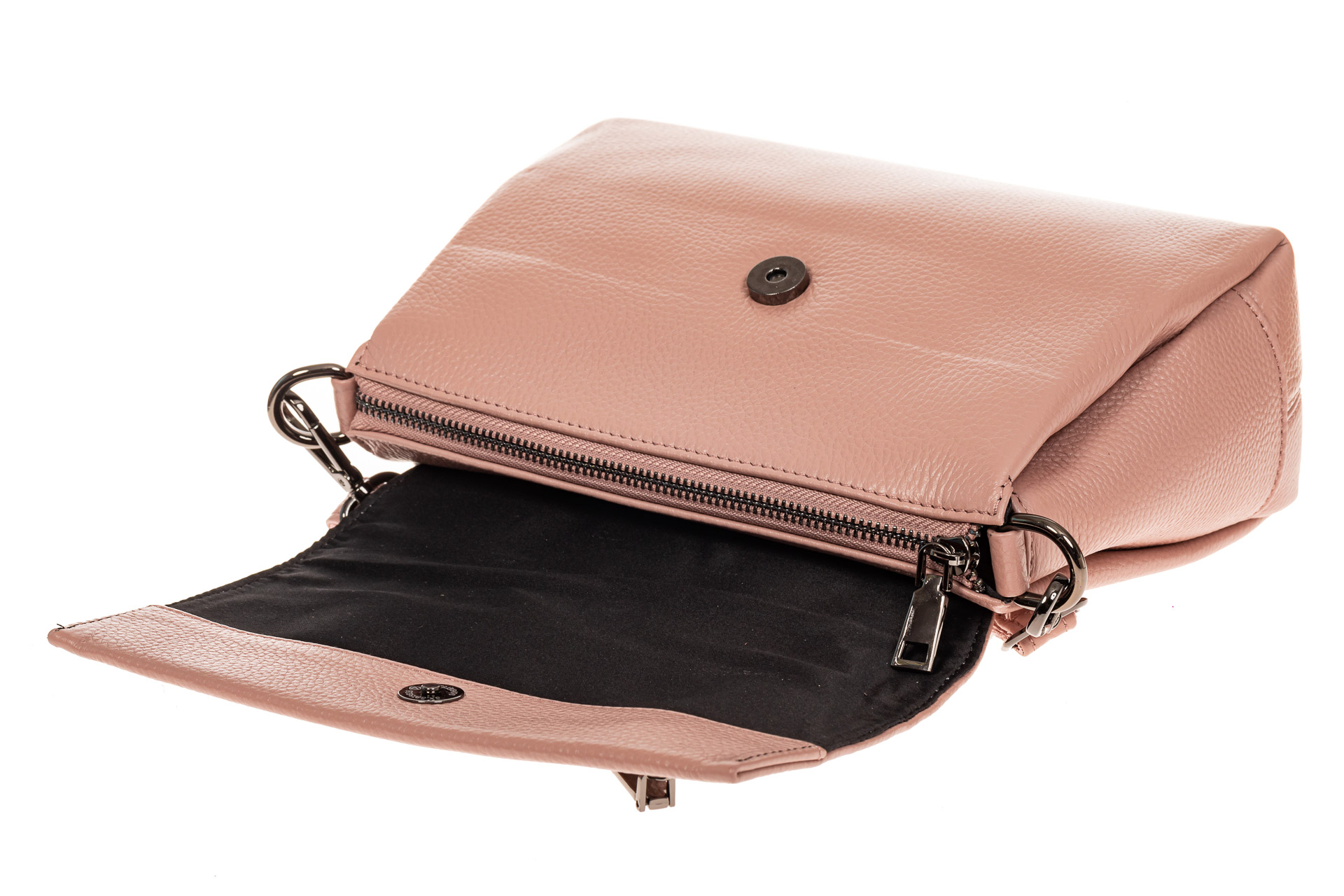 На фото 3 - Женская сумка-трапеция из натуральной кожи, цвет розовый