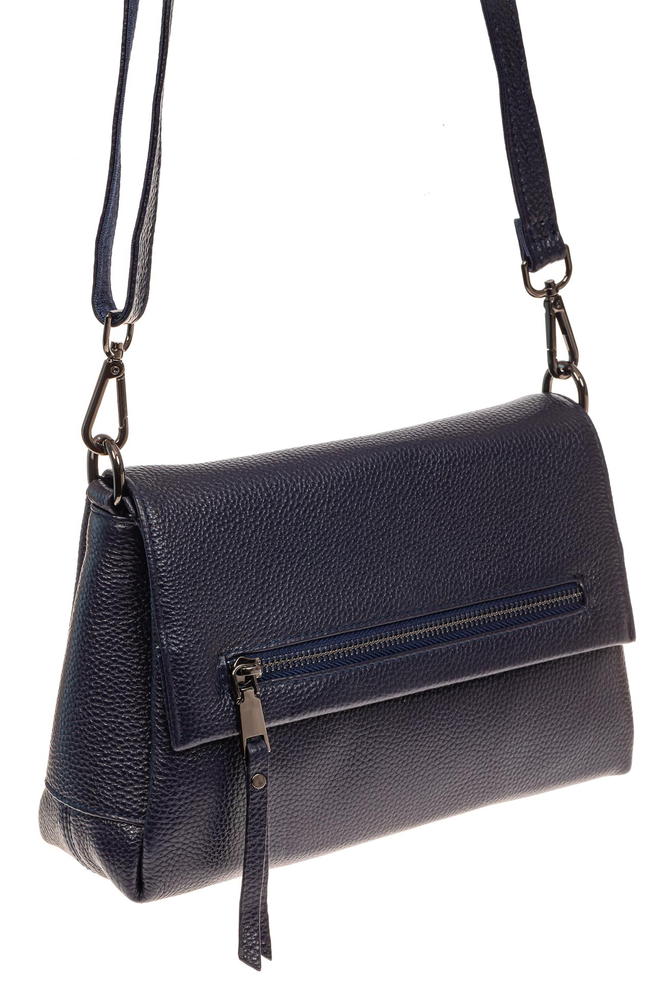 На фото 1 - Женская сумка-трапеция из натуральной кожи, цвет синий