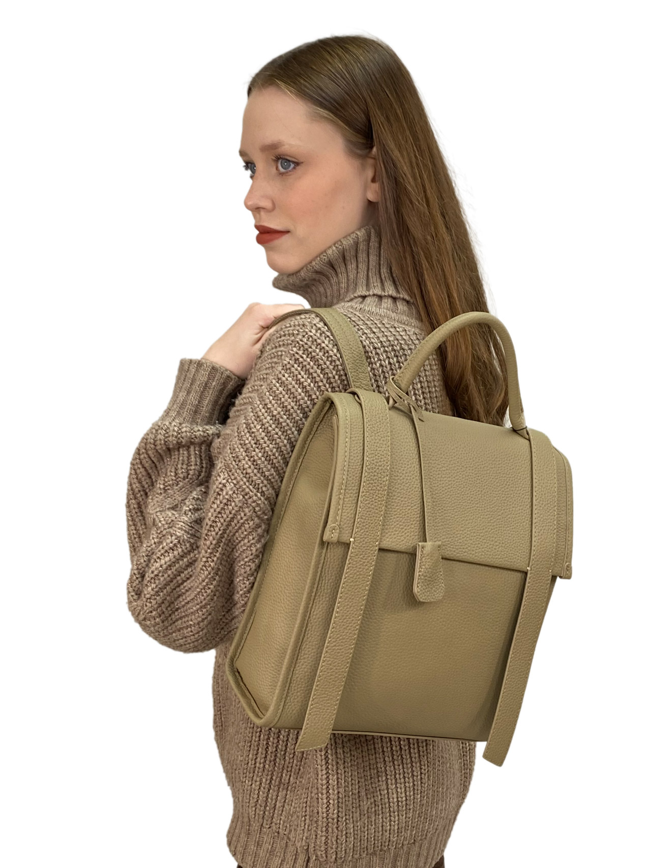На фото 2 - Женский рюкзак из натуральной кожи, цвет бежевый