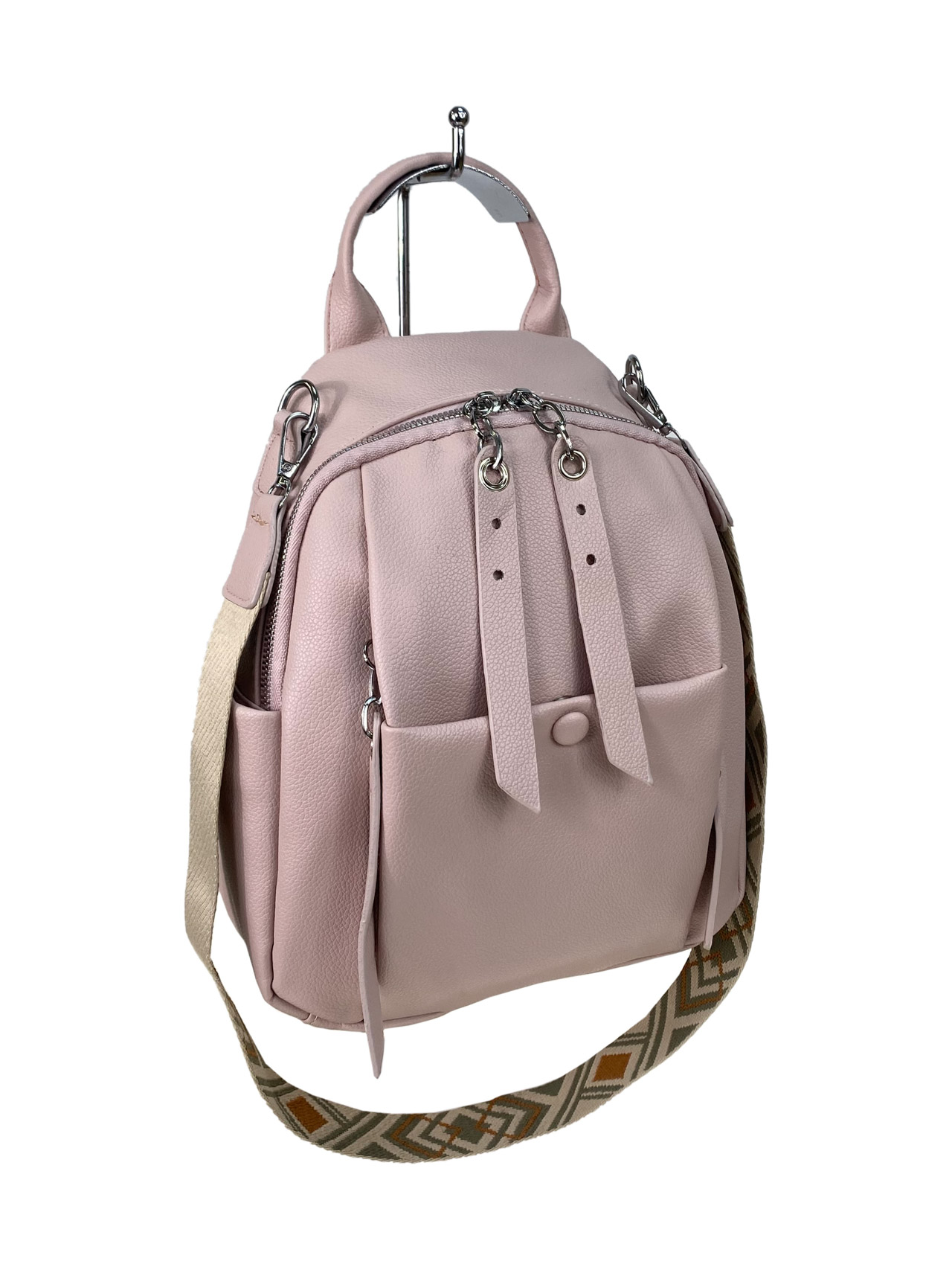 На фото 2 - Женский рюкзак   из искусственной кожи, цвет розовый