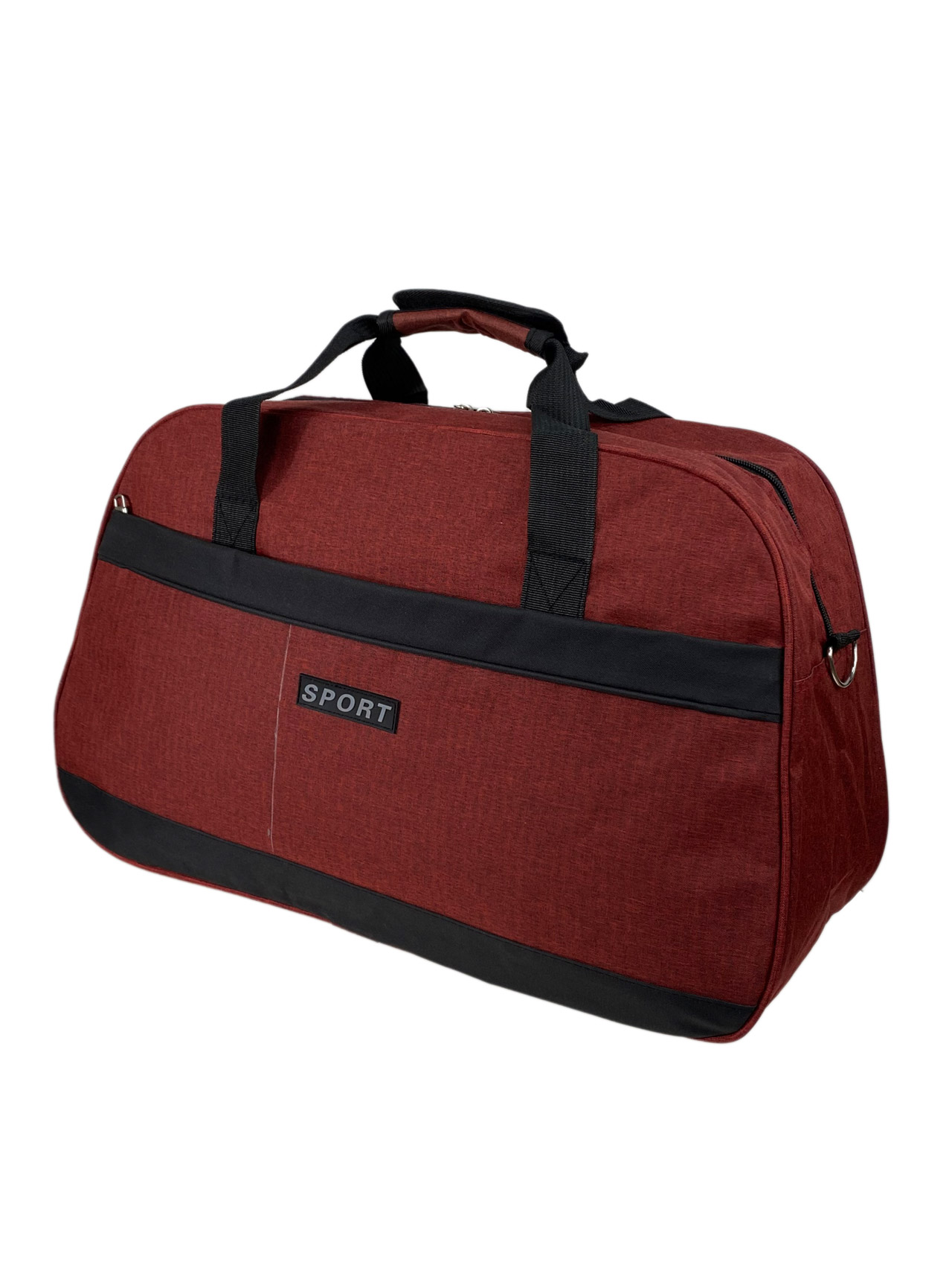 На фото 1 - Дорожная сумка из текстиля, цвет бордовый