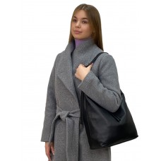 На фото 1 - Женская сумка шоппер из натуральной кожи, цвет черный