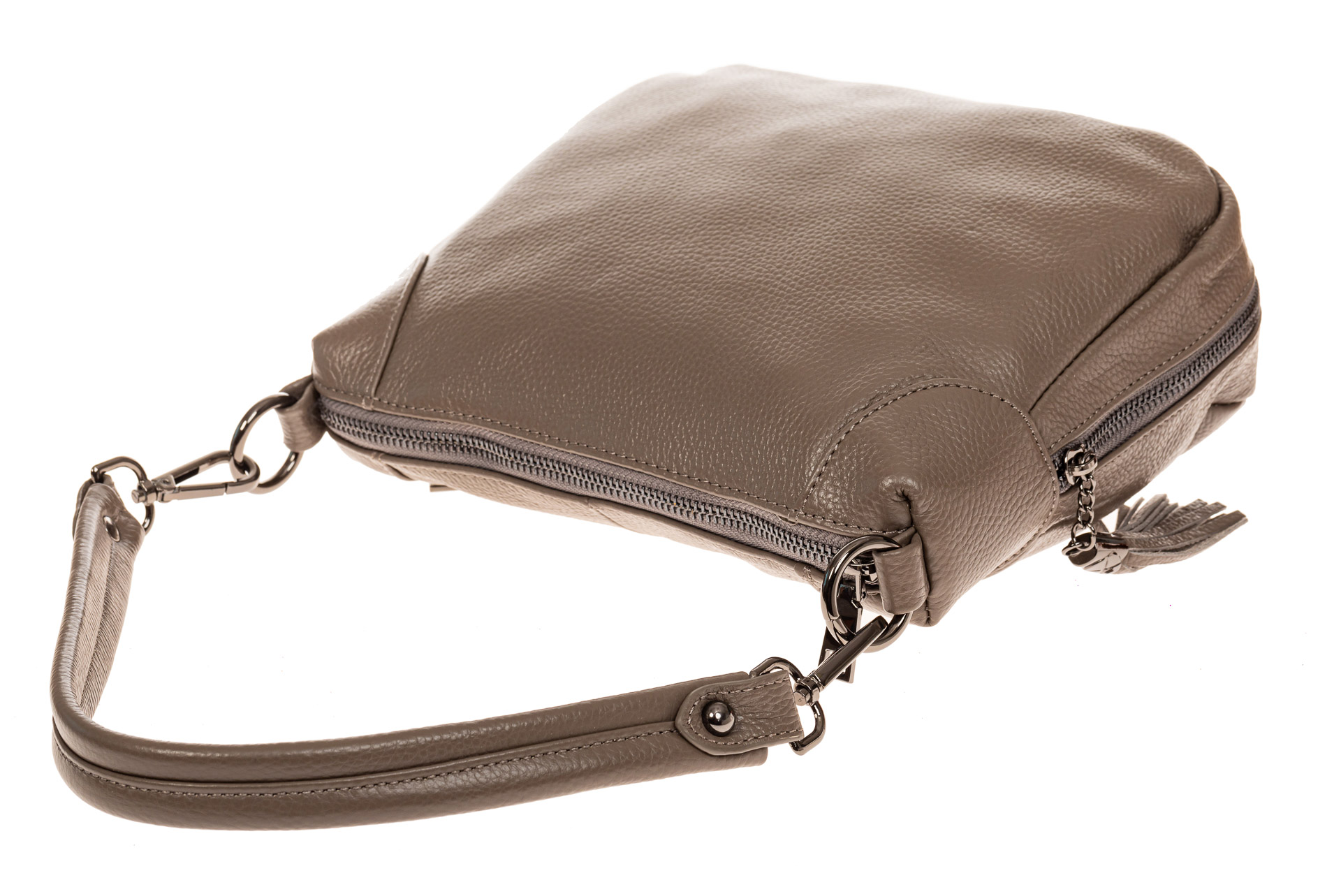 На фото 3 - Маленькая сумка хобо из натуральной кожи, цвет серо-коричневый