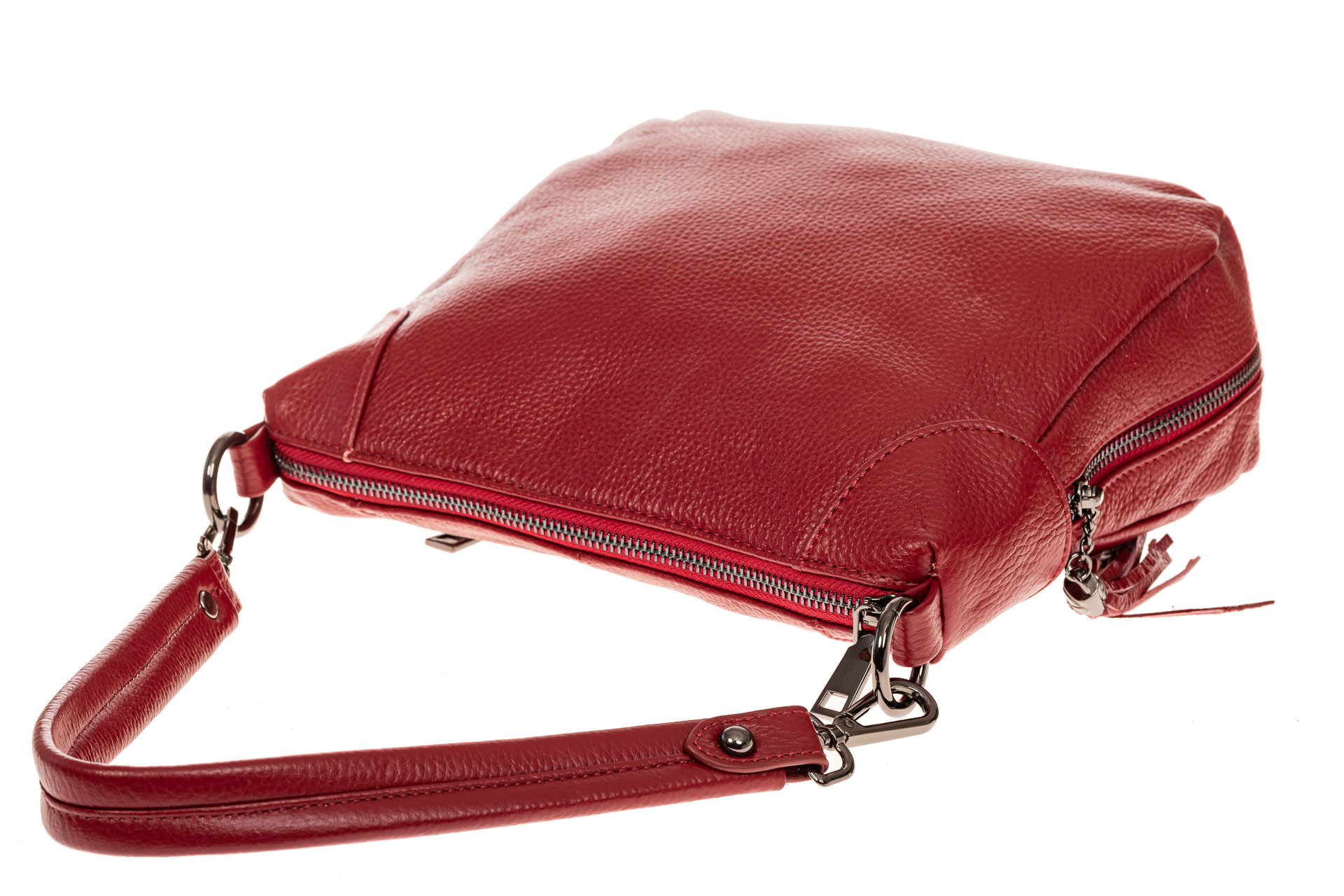 На фото 3 - Маленькая сумка хобо из натуральной кожи, цвет красный
