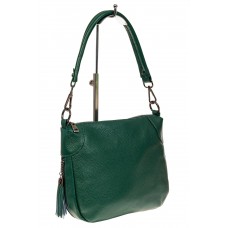 На фото 1 - Маленькая сумка хобо из натуральной кожи, цвет зеленый