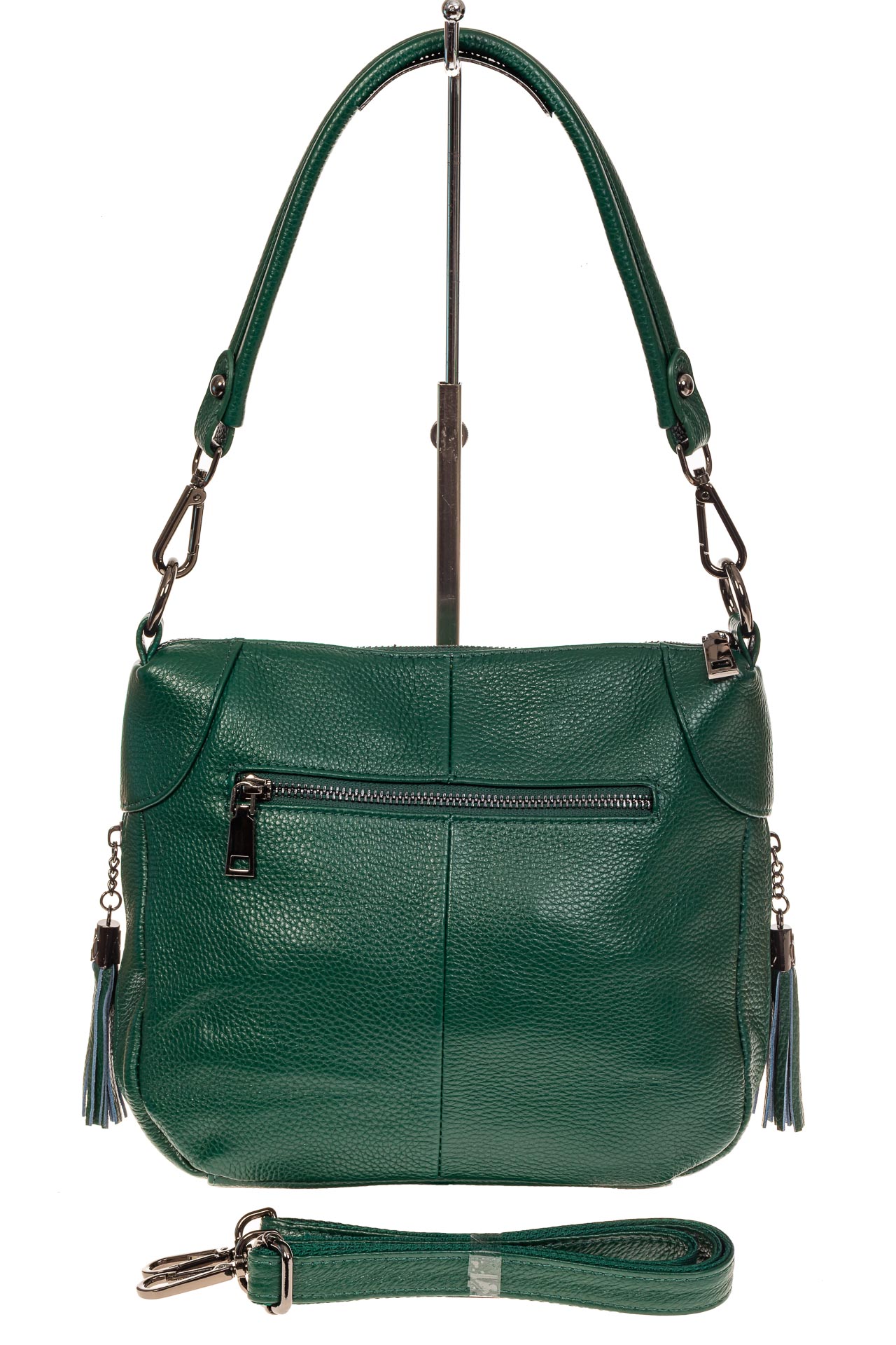 На фото 2 - Маленькая сумка хобо из натуральной кожи, цвет зеленый