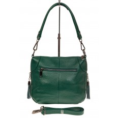 На фото 2 - Маленькая сумка хобо из натуральной кожи, цвет зеленый