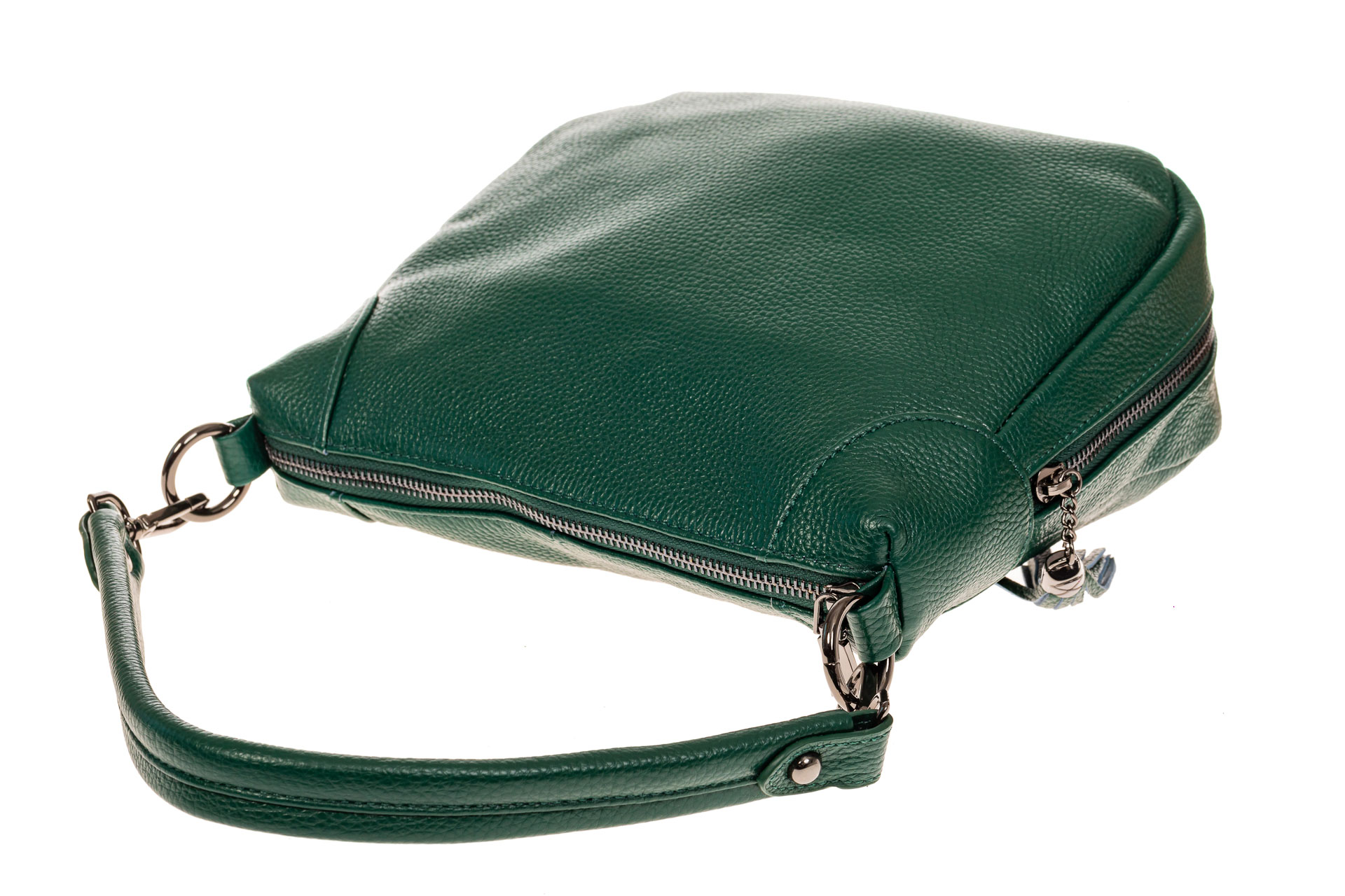 На фото 3 - Маленькая сумка хобо из натуральной кожи, цвет зеленый
