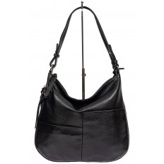 На фото 2 - Женская сумка хобо из натуральной кожи с асимметричными карманами, цвет чёрный
