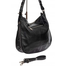 На фото 3 - Женская сумка хобо из натуральной кожи с асимметричными карманами, цвет чёрный
