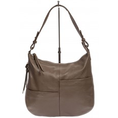 На фото 2 - Женская сумка хобо из натуральной кожи с асимметричными карманами, цвет какао