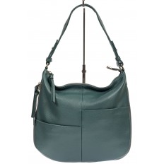 На фото 2 - Женская сумка хобо из натуральной кожи с асимметричными карманами, цвет бирюзовый