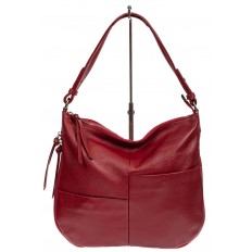 На фото 2 - Женская сумка хобо из натуральной кожи с асимметричными карманами, цвет бордовый